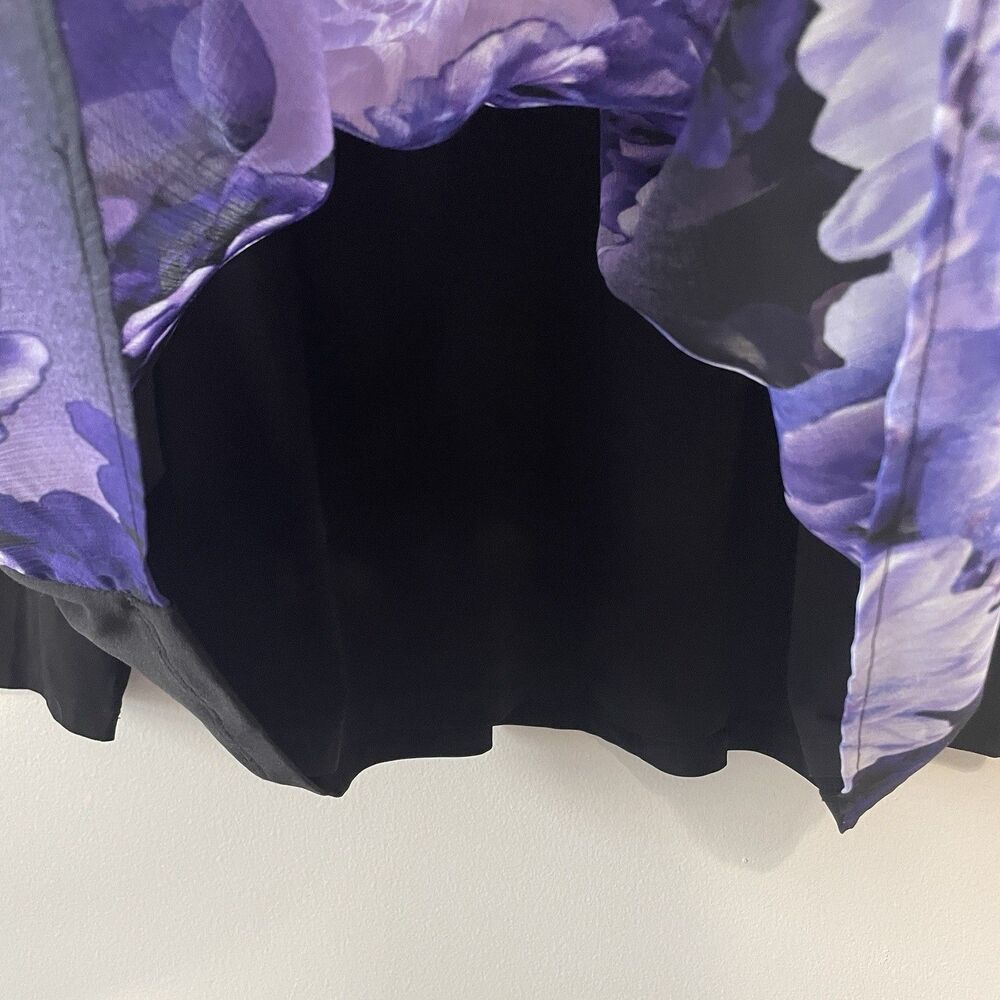 Susan Graver  Pintuck Sheer Popover Blouse XL Black Purple Floral Flowy Office - Picture 4 of 11